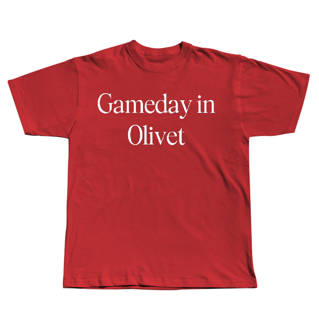 The University of Olivet Baseball Red Gameday Tee - #4 Ethan VanLannen