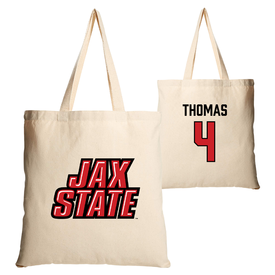 Jacksonville State University Baseball Tan Canvas Tote Bag - #4 Kenskey Thomas