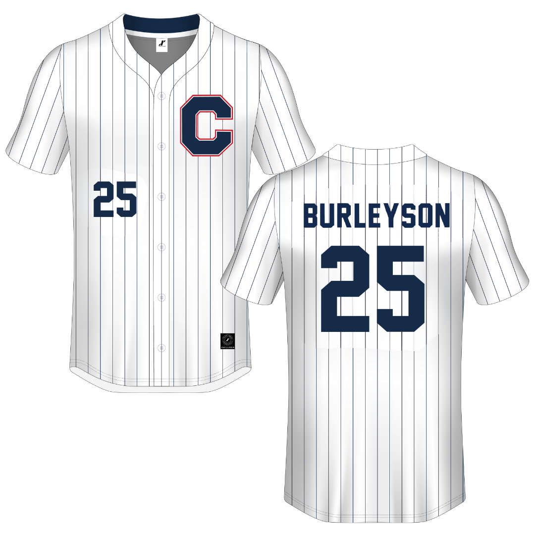 Catawba College White Pinstripe Button-Down Jersey - #25 Joe Burleyson