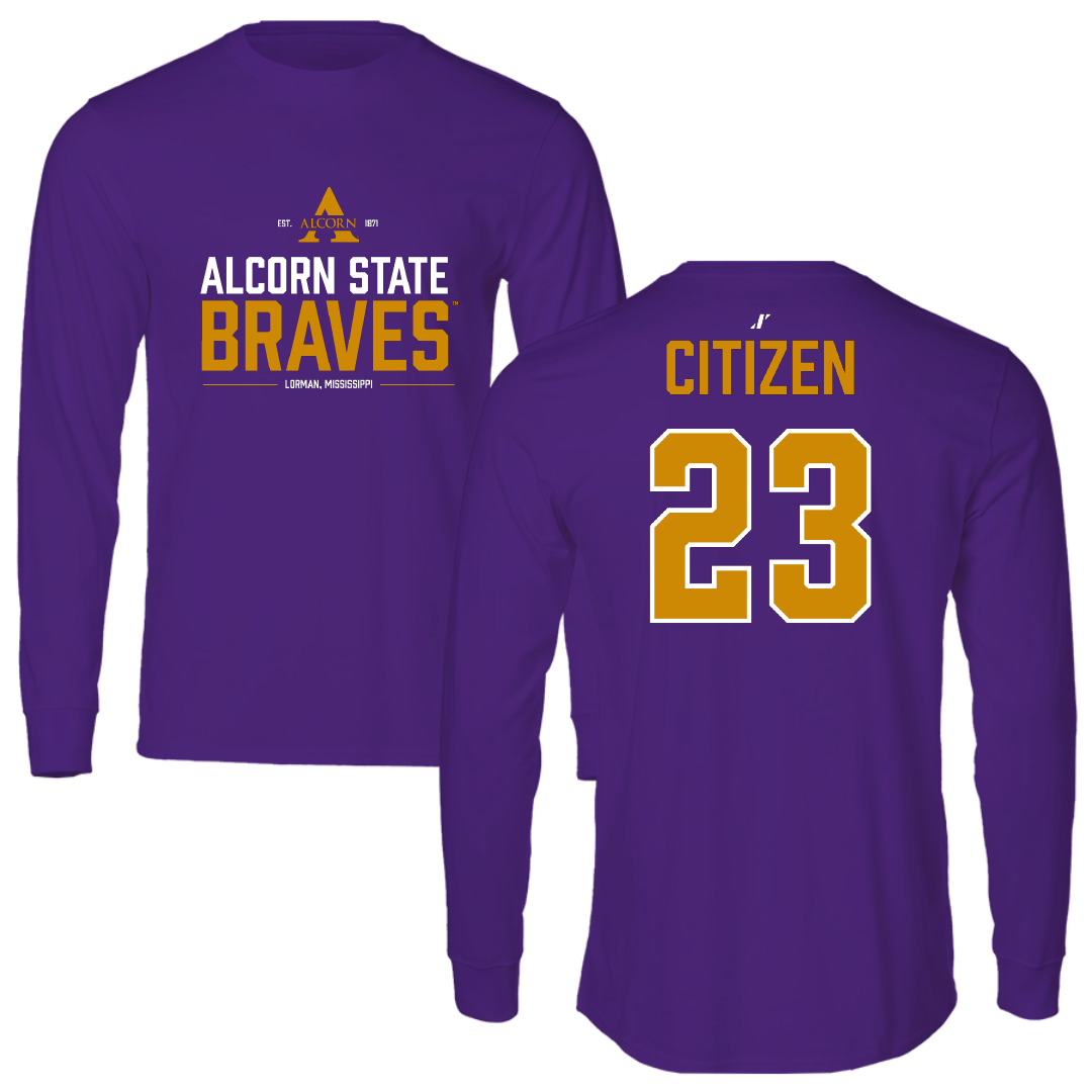 Alcorn State University Football Purple General Performance Long Sleeve - #23 Tylon Citizen