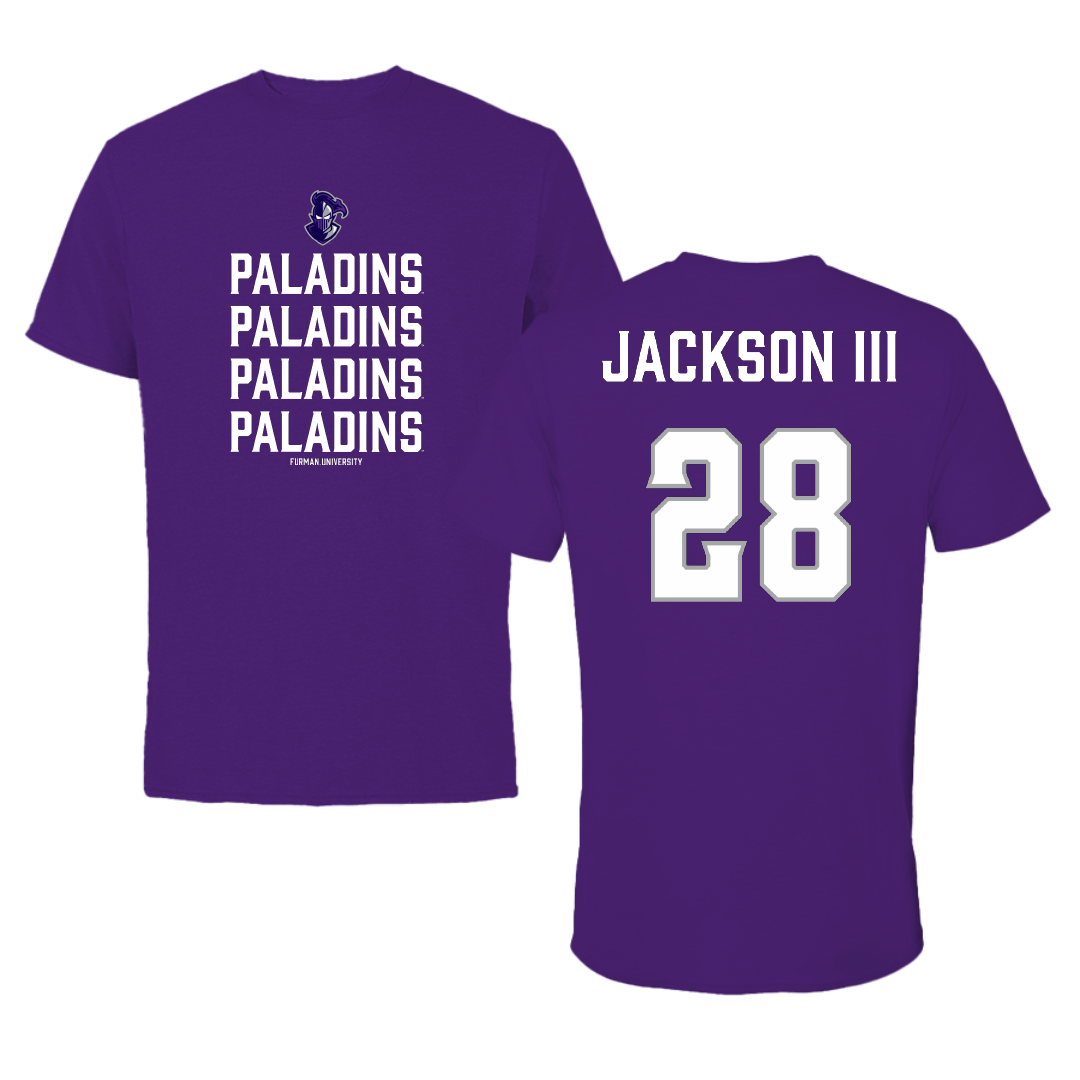 Furman University Football Purple General Performance Tee - #28 Eddie Jackson III