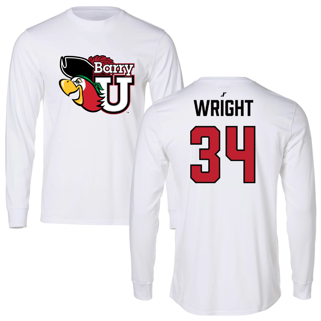 Barry University Baseball White Performance Long Sleeve - #34 Dane Wright