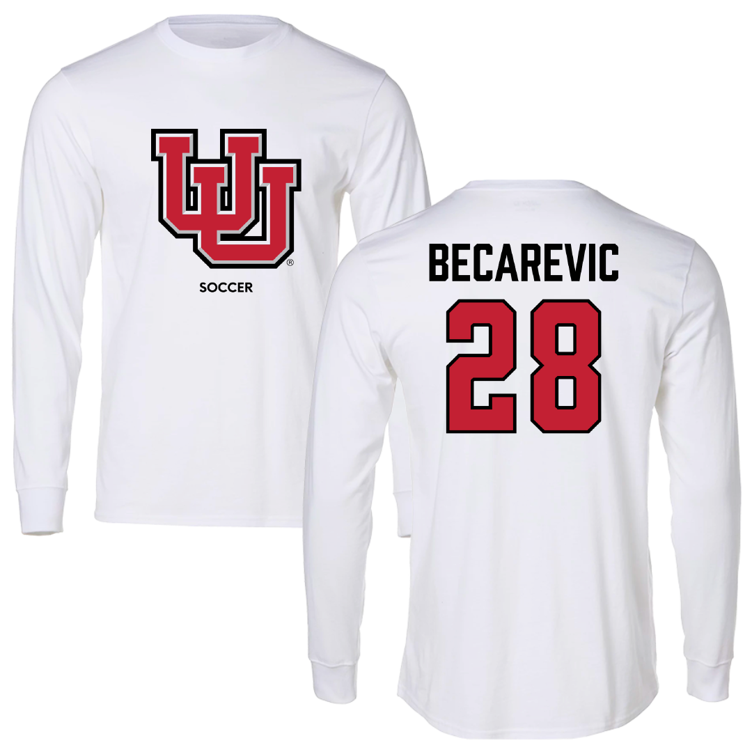 University of Utah Soccer (W) White Block Performance Long Sleeve - #28 Mia Becarevic