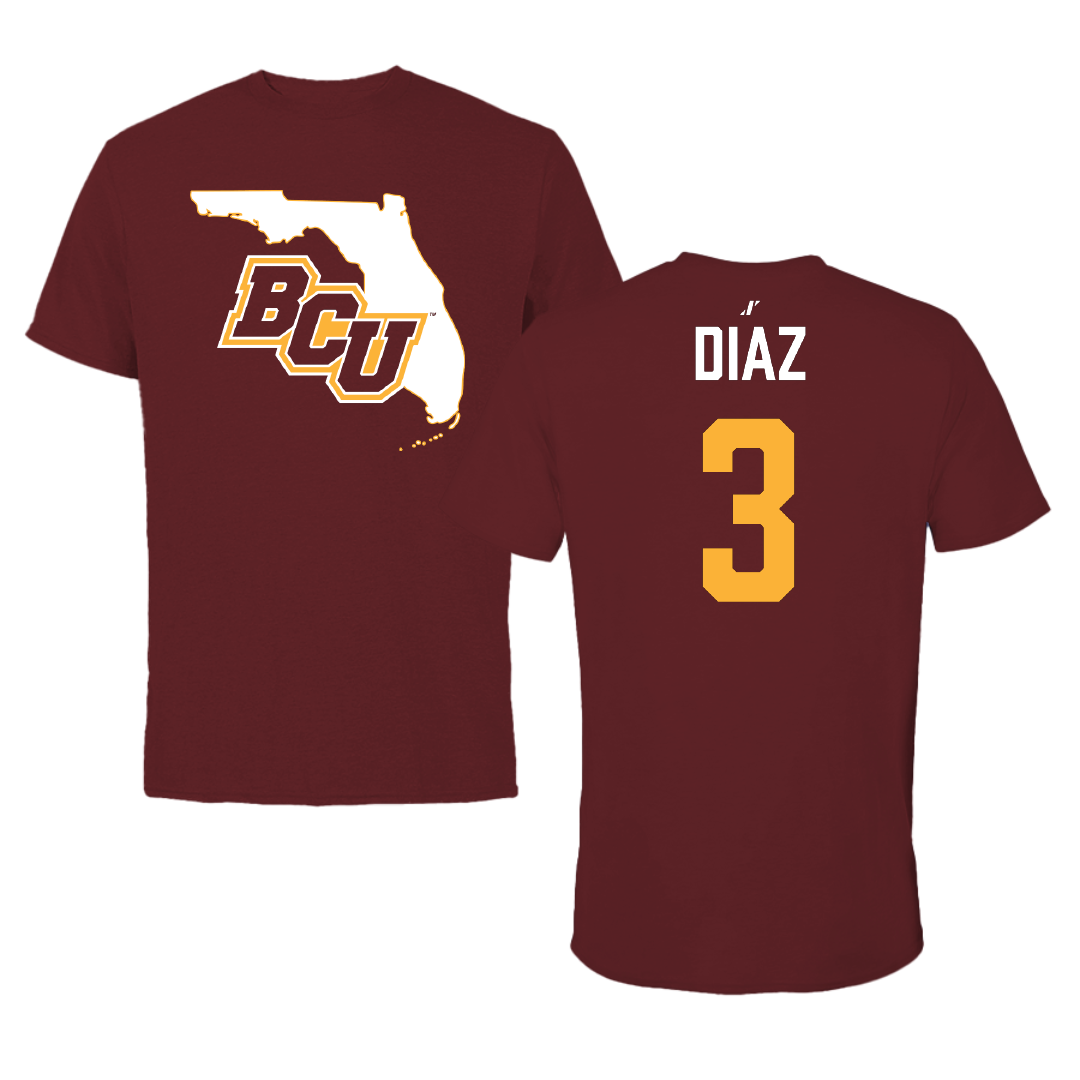 Bethune-Cookman University Baseball Maroon State Performance Tee - #3 Ethan Diaz