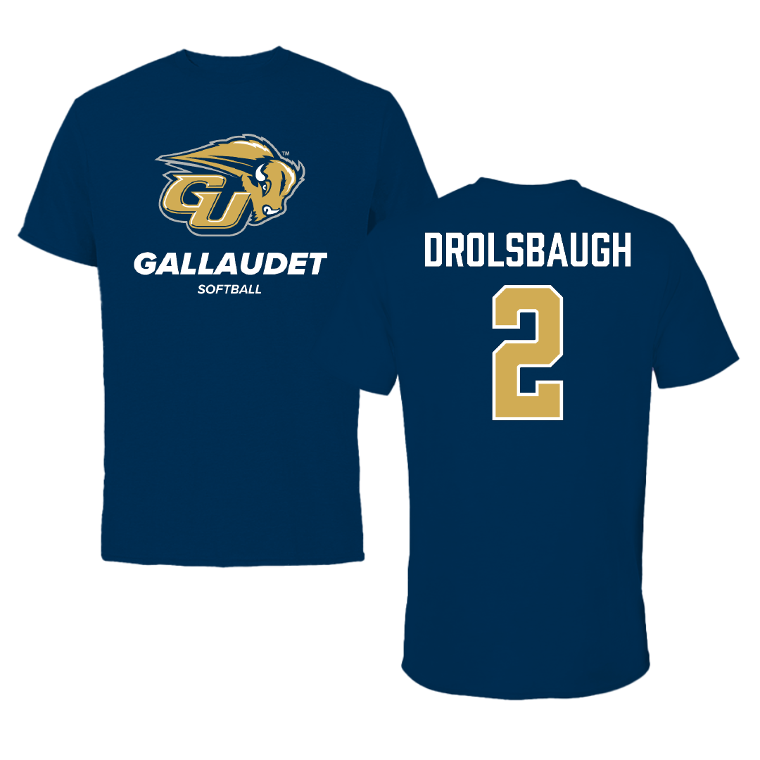 Gallaudet University Softball Navy Performance Tee - #2 Lacey Drolsbaugh