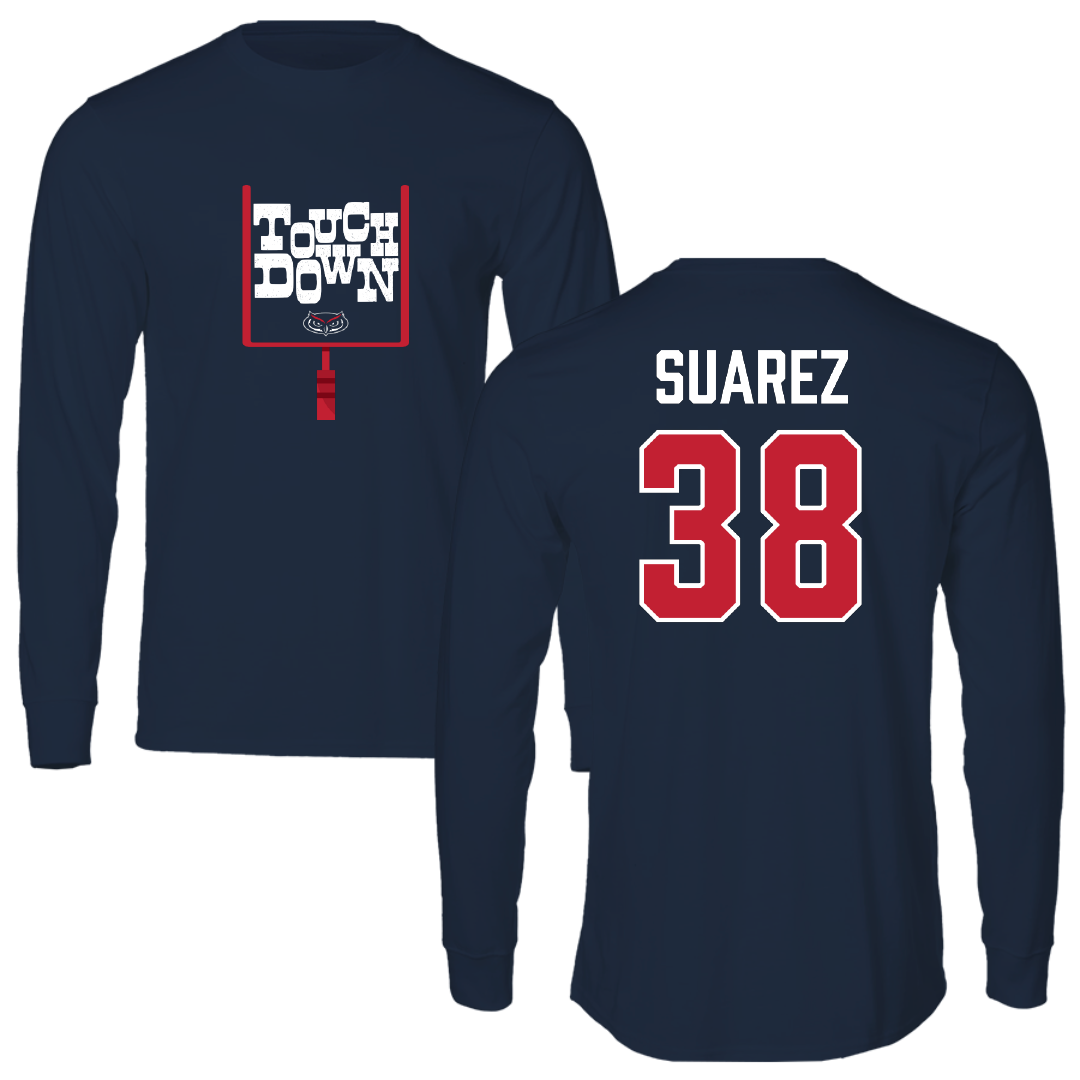 Florida Atlantic University Football Navy Touchdown Performance Long Sleeve - #38 Morgan Suarez