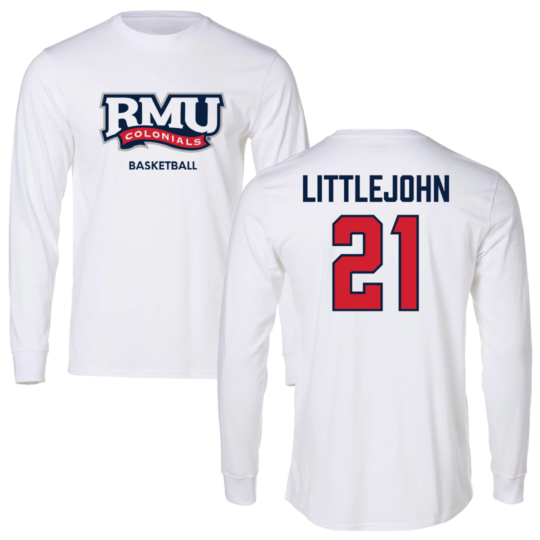 Robert Morris University Basketball (M) White Performance Long Sleeve - #21 Jeremiah Littlejohn