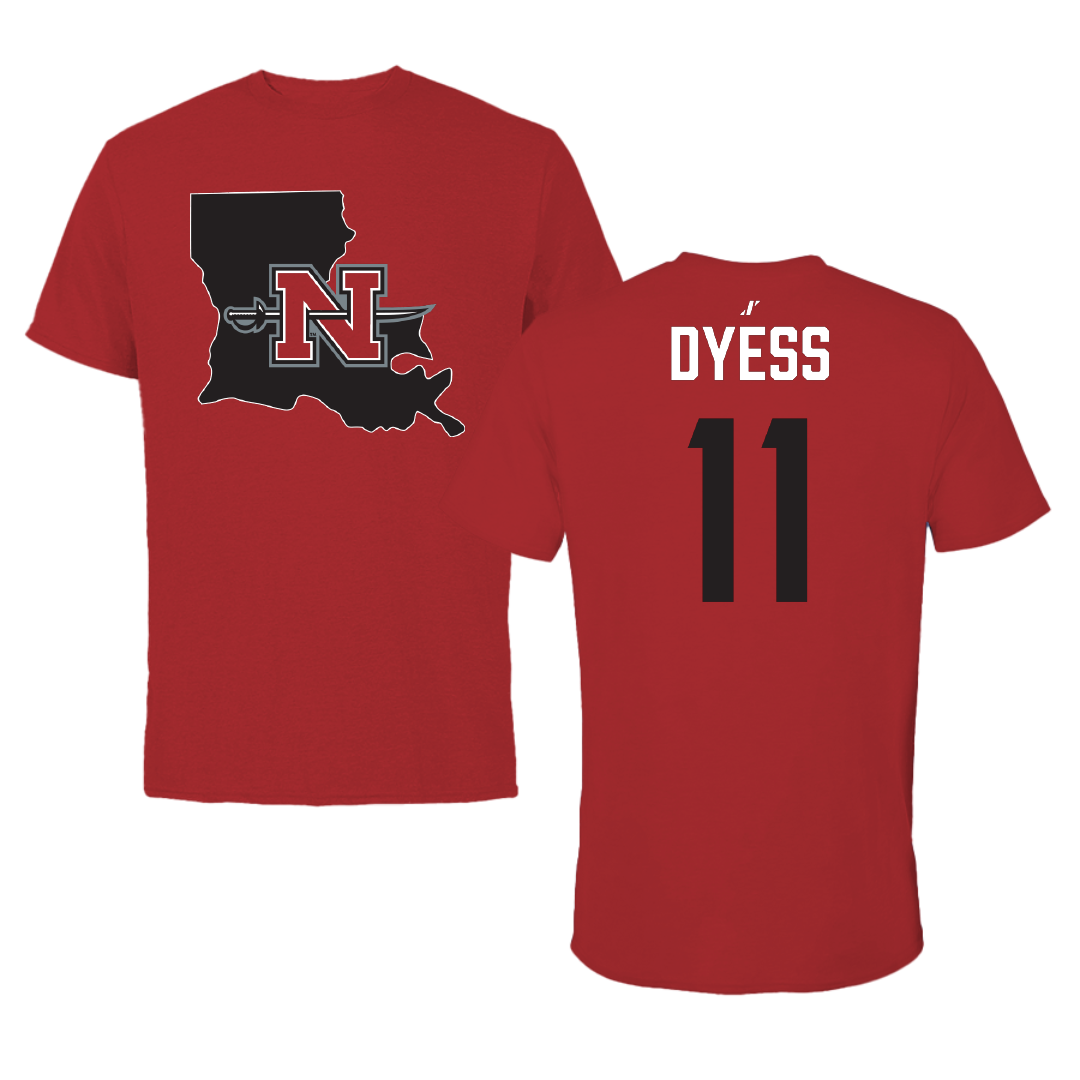 Nicholls State University Baseball Canvas Red State Tee - #11 Caleb Dyess
