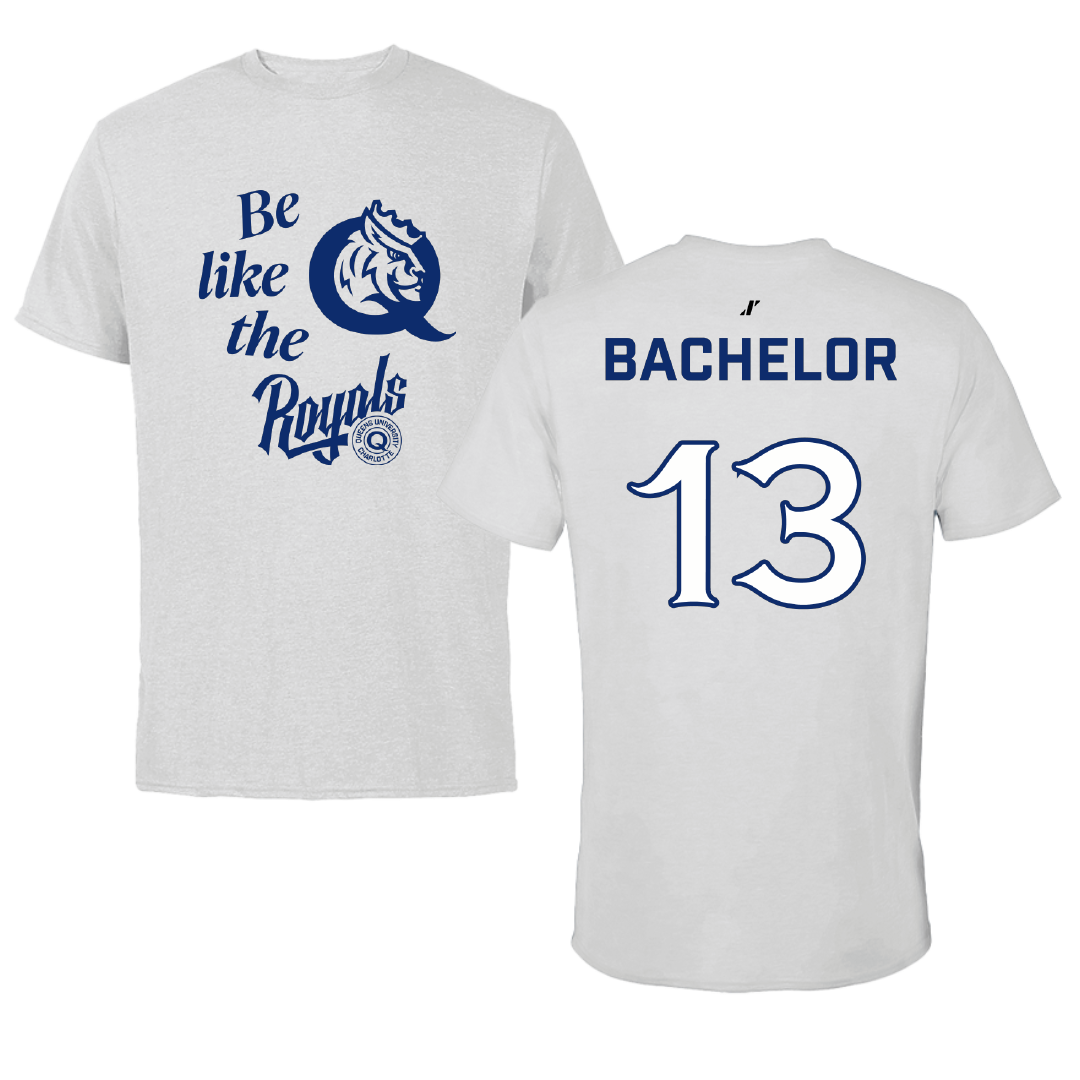 Queens University of Charlotte Lacrosse Light Gray Be Like Us Tee - #13 Tanner Bachelor