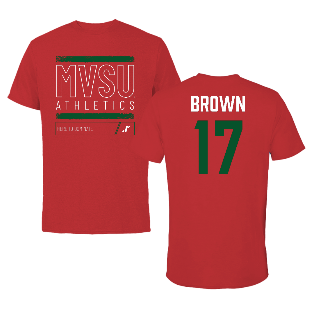 Mississippi Valley State University Football Red Dominate Tee - #17 Jonathan Brown