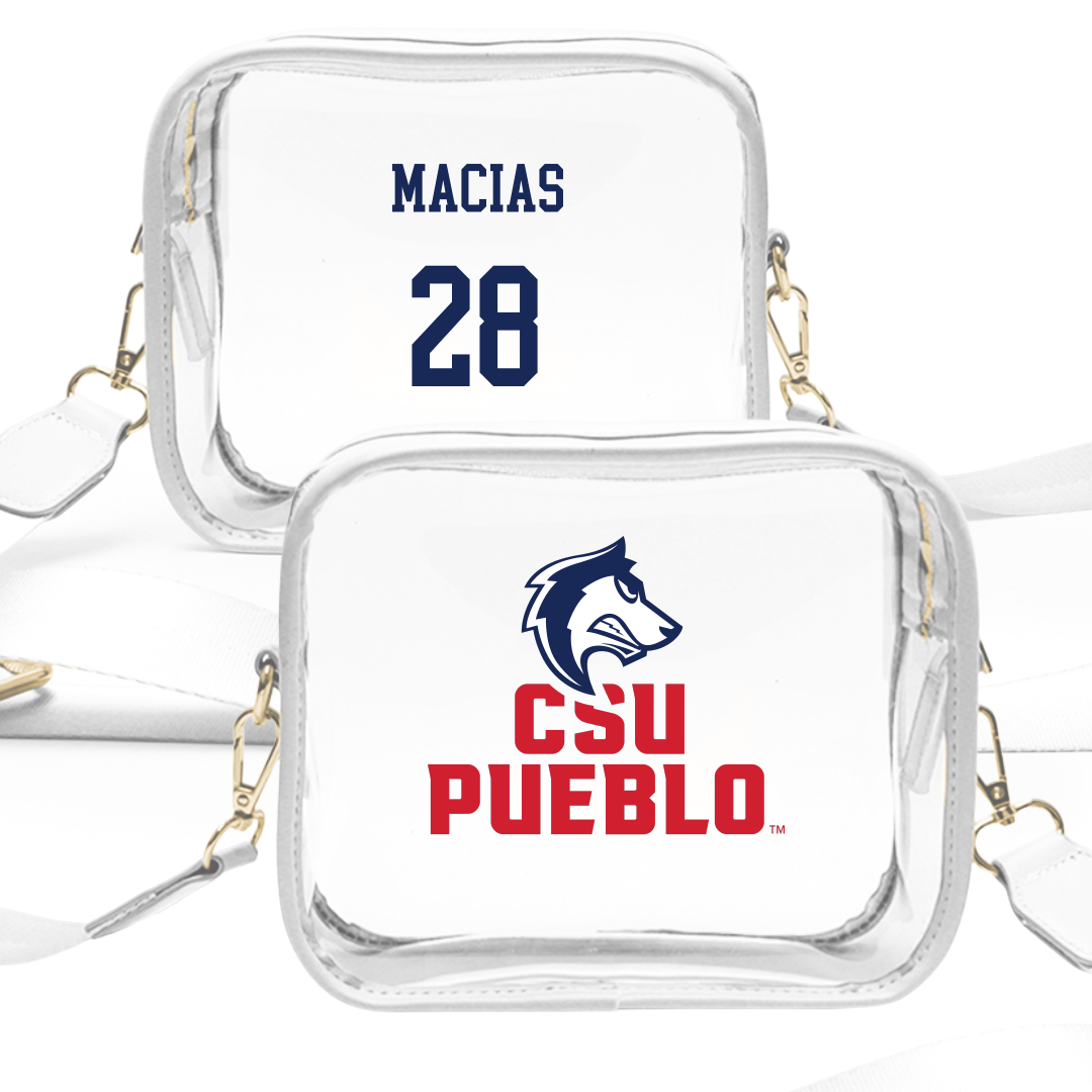 Colorado State University-Pueblo Baseball White Clear Stadium Bag - #28 Cody Macias