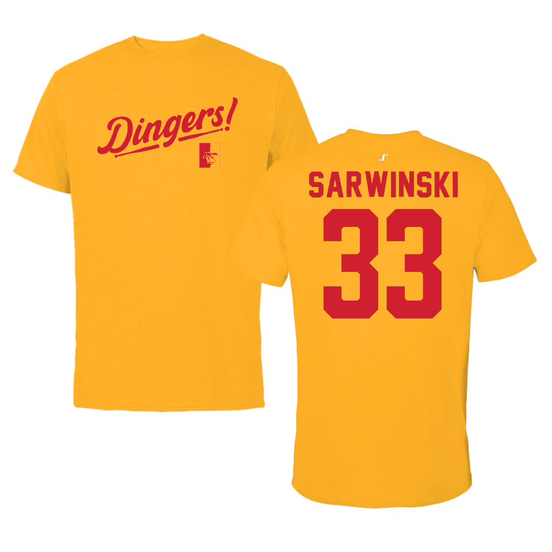 Pittsburg State University Baseball Gold Dingers Performance Tee - #33 Brett Sarwinski