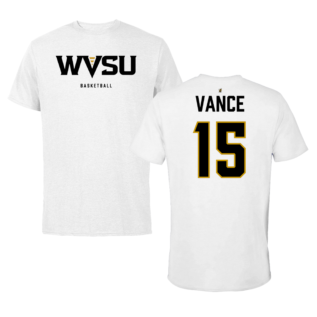 West Virginia State University Basketball (W) White Performance Tee - #15 Jaelyn Vance