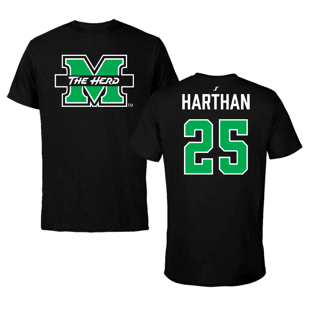 Marshall University Baseball Black Tee - #25 Cam Harthan