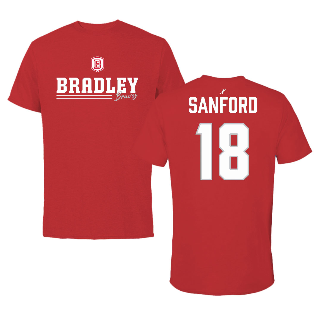 Bradley University Baseball Red General Performance Tee - #18 Robert Sanford