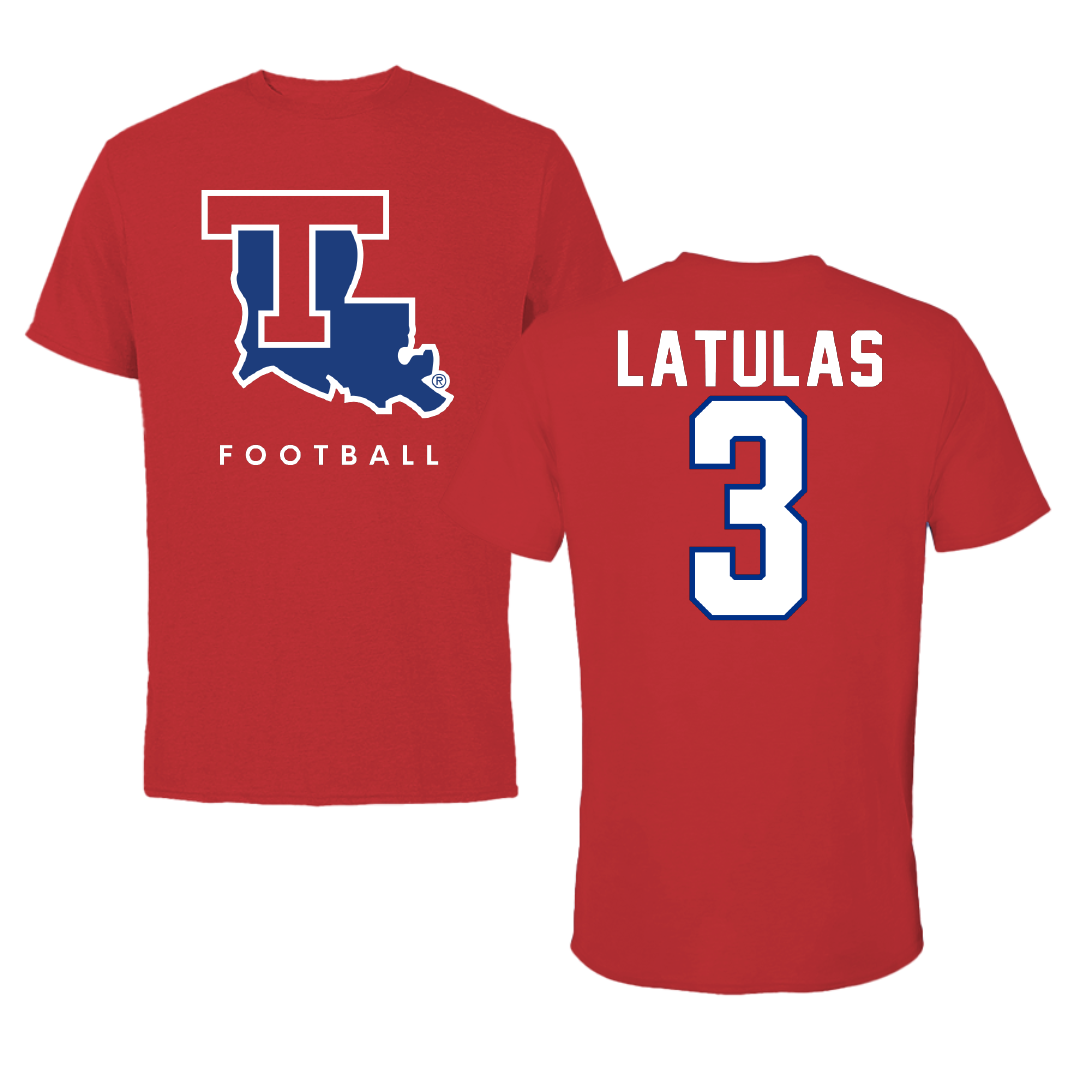 Louisiana Tech University Football Red Performance Tee - #3 Dedrick Latulas