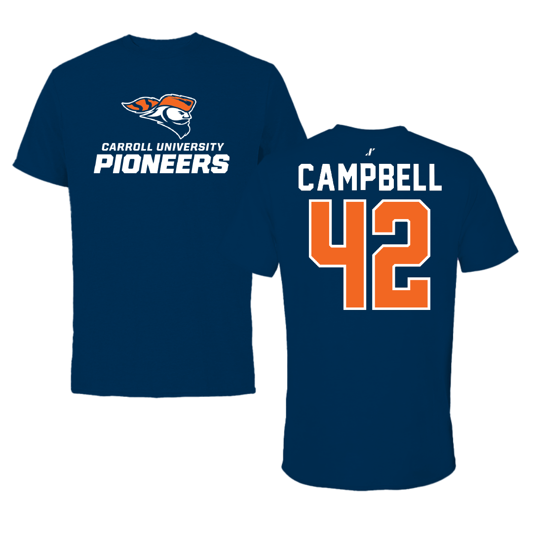 Carroll University Football Navy Performance Tee - #42 Will Campbell