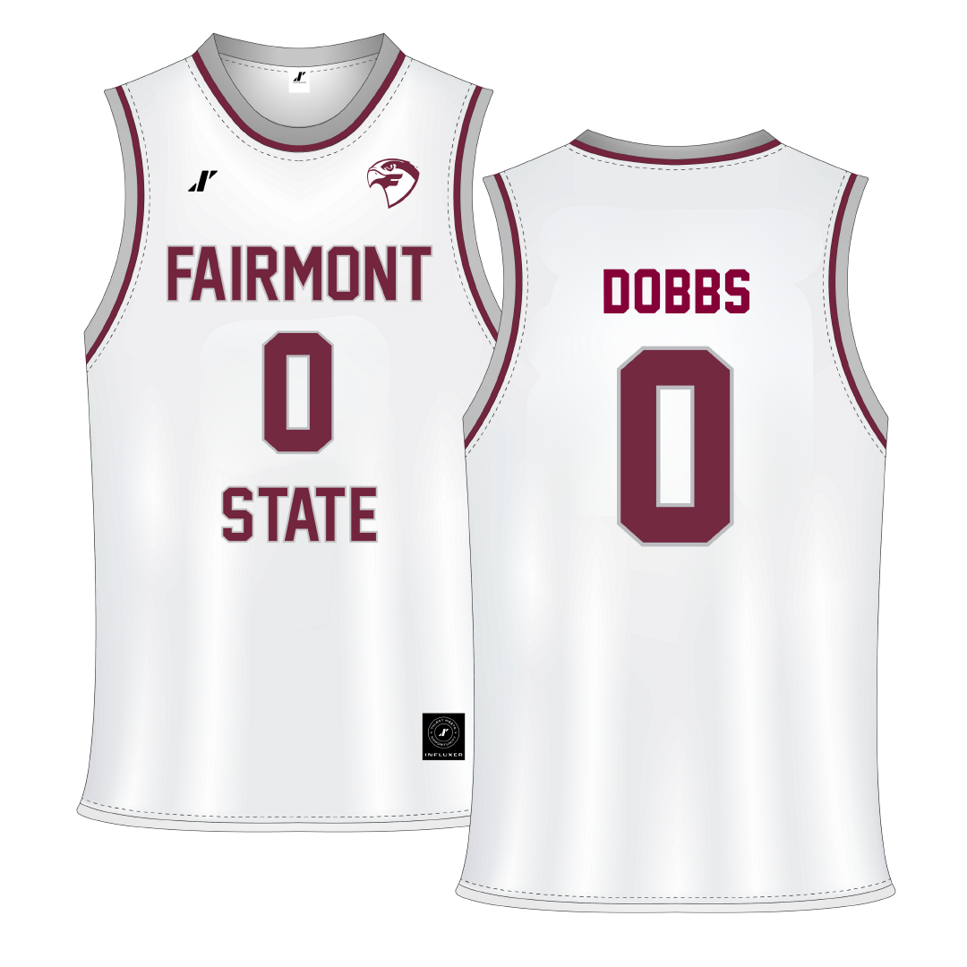 Fairmont State University White Basketball Jersey - #0 Zycheus Dobbs