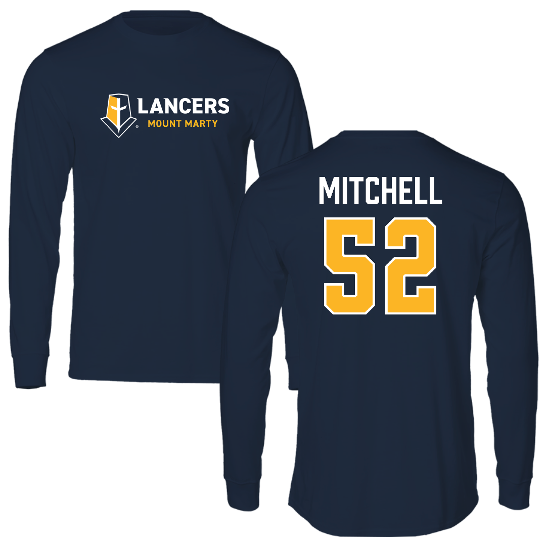 Mount Marty University Football Navy Performance Long Sleeve - #52 Brycen Mitchell