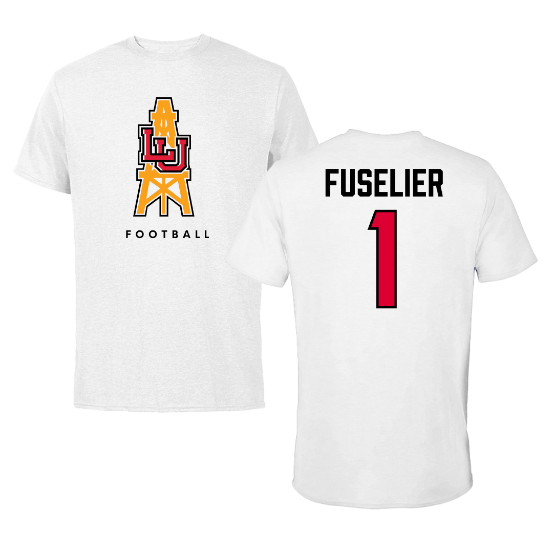 Lamar University Football White Performance Tee - #1 Kyndon Fuselier