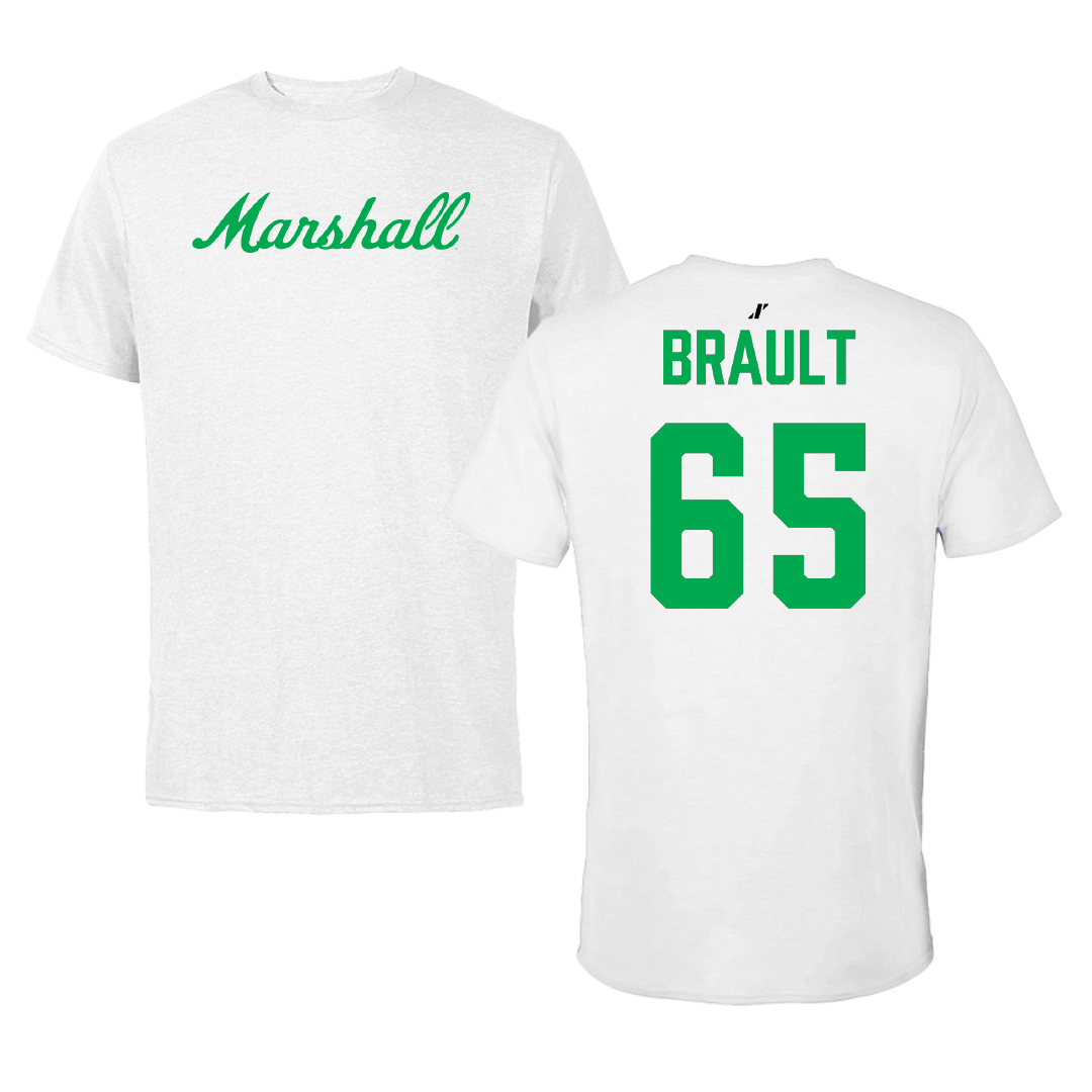 Marshall University Football White Tee - #65 Parker Brault