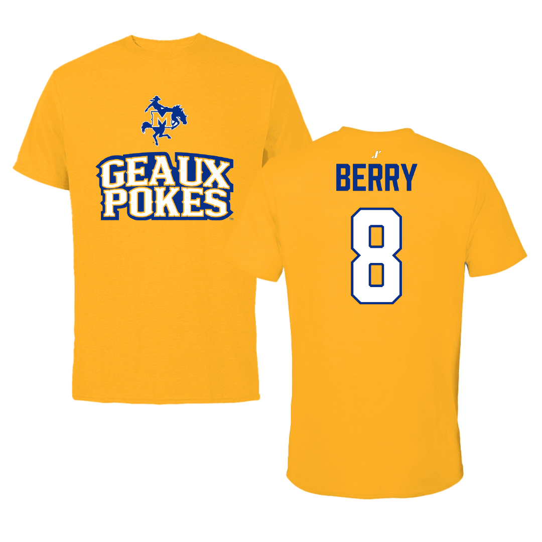 McNeese State University Basketball Gold General Performance Tee - #8 Avari Berry