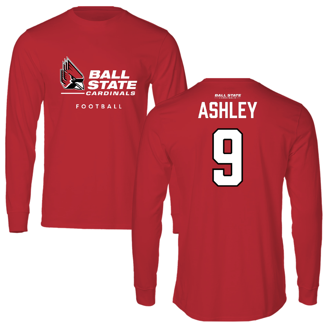 Ball State University Football Red Performance Long Sleeve - #9 Qua Ashley