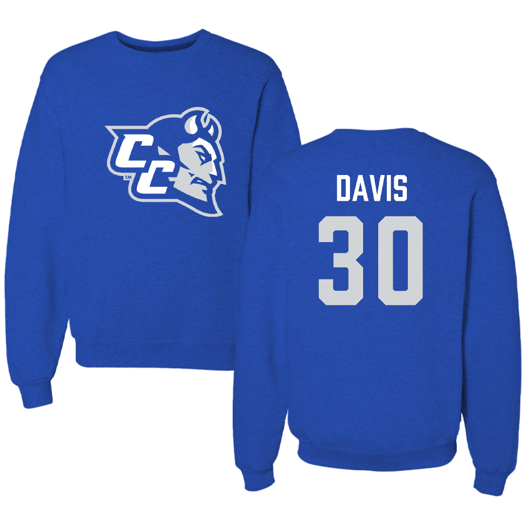 Central Connecticut State University Football Blue Crewneck - #30 Mykhi Davis