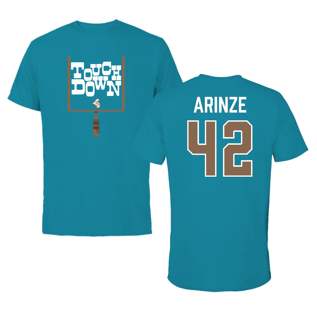 Coastal Carolina University Football Teal Touchdown Tee - #42 Noah Arinze