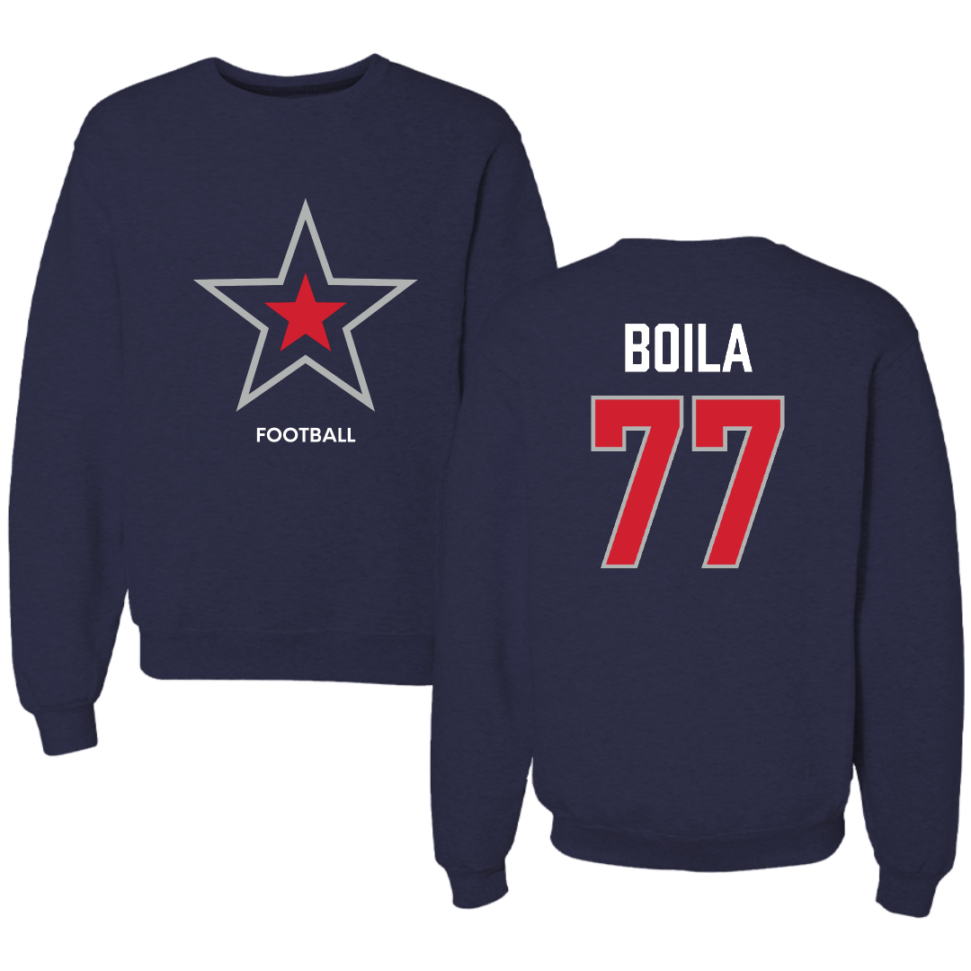 Robert Morris University Football Navy Mascot Crewneck - #77 Vincent Boila