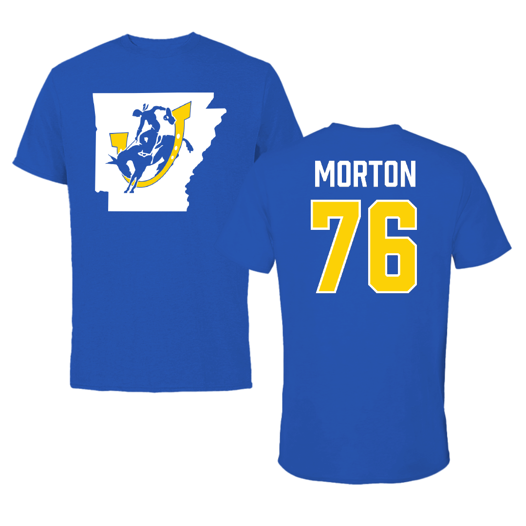 Southern Arkansas University Football Blue State Performance Tee - #76 Sam Morton