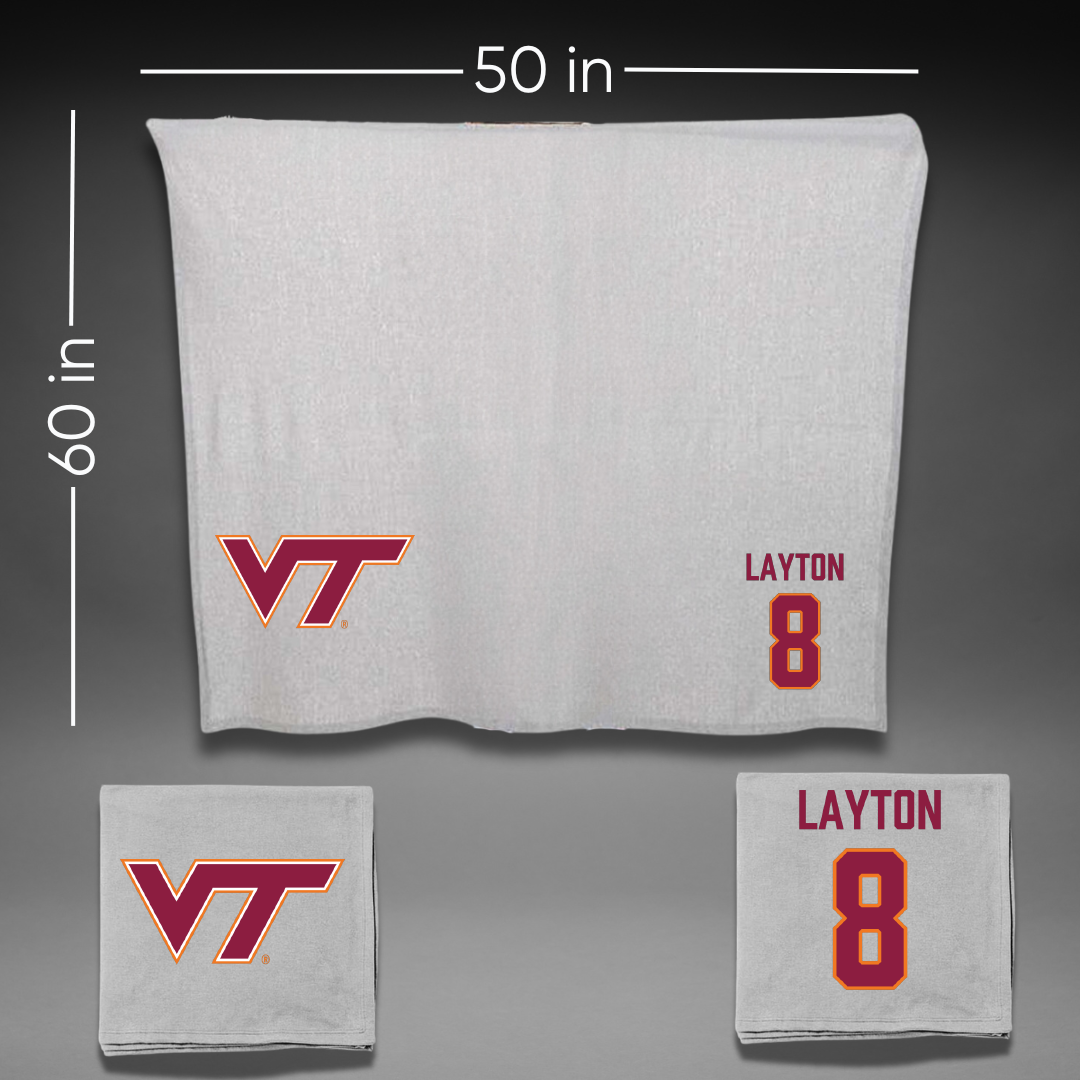 Virginia Tech Softball Gray Blanket - #8 Avery Layton