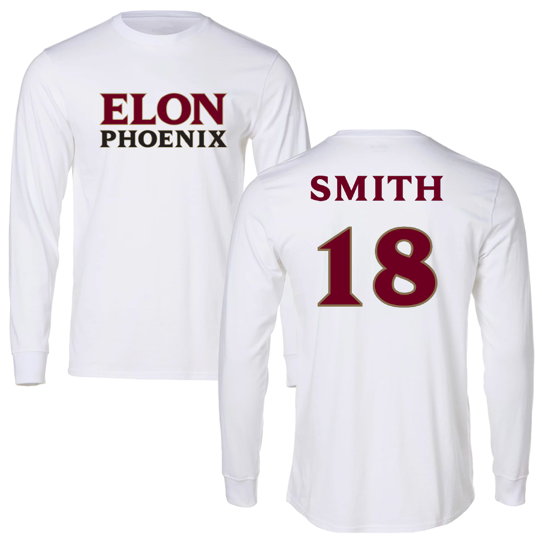 Elon University Baseball White Performance Long Sleeve - #18 Brent Smith