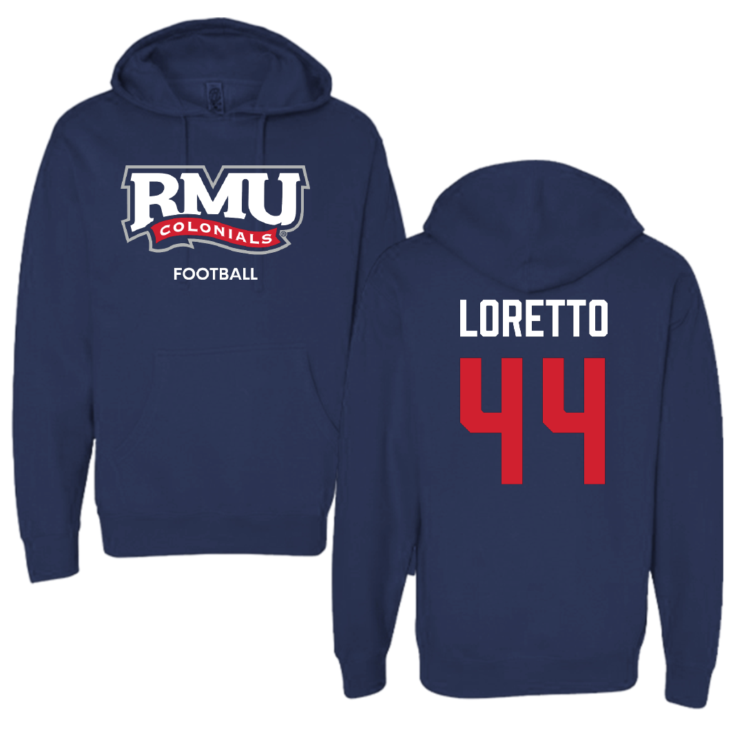 Robert Morris University Football Navy Hoodie - #44 Michelangelo Loretto
