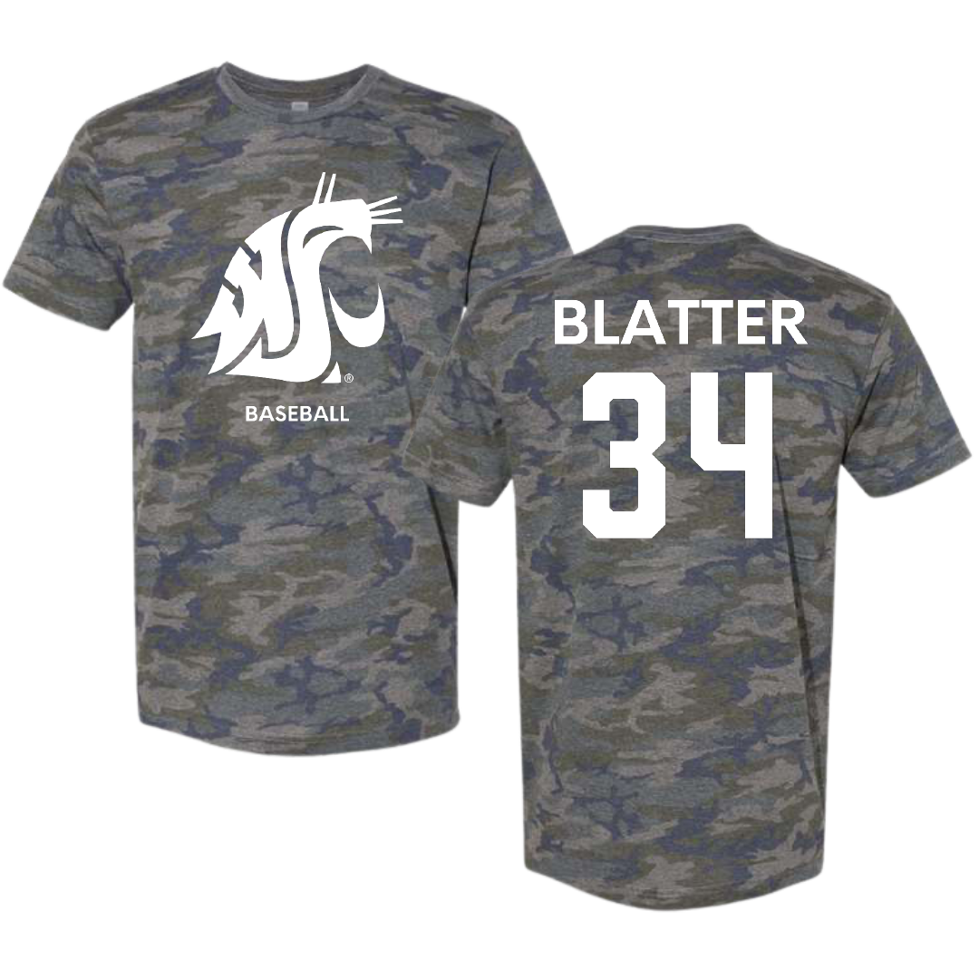 Washington State University Baseball Vintage Camo Tee - #34 Brock Blatter
