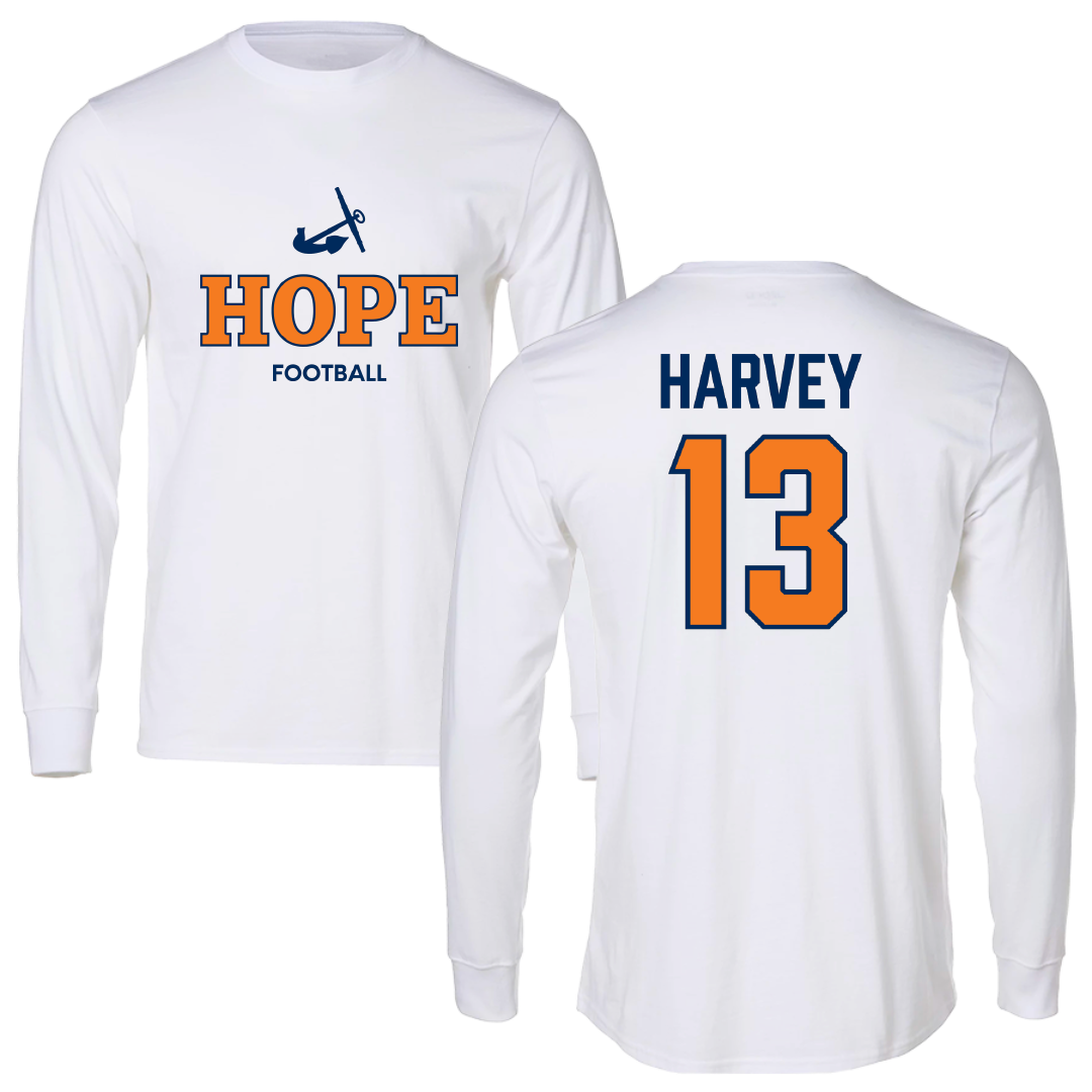 Hope College Football White Performance Long Sleeve - #13 Austin Harvey