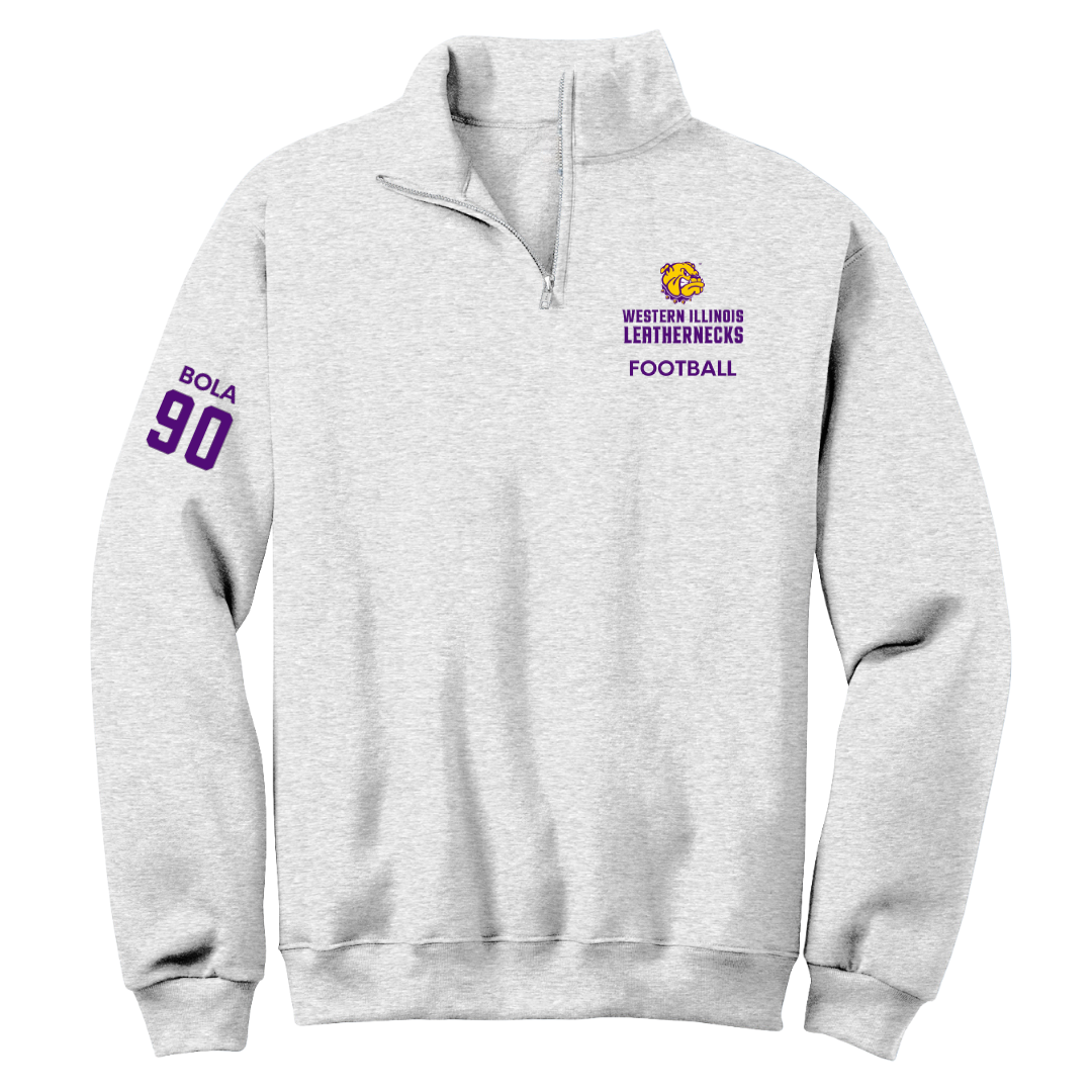 Western Illinois University Football Light Gray Quarter-Zip - #90 Mayo Bola
