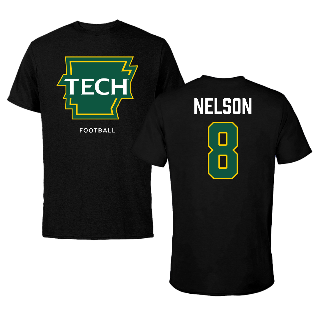 Arkansas Tech University Football Black Tee - #8 Trey Nelson