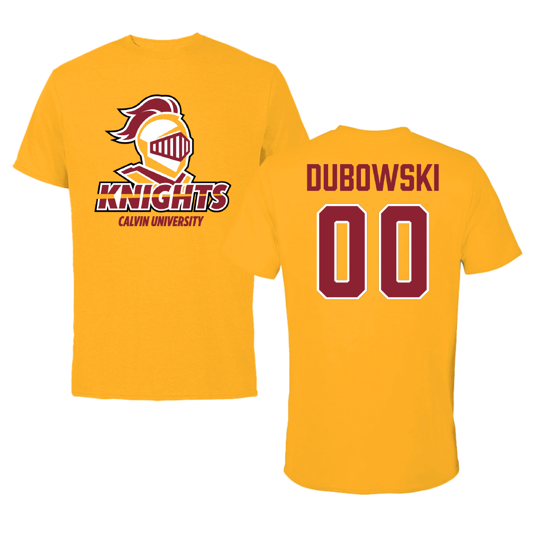 Calvin University Football Gold Tee - #00 Kaleb Dubowski