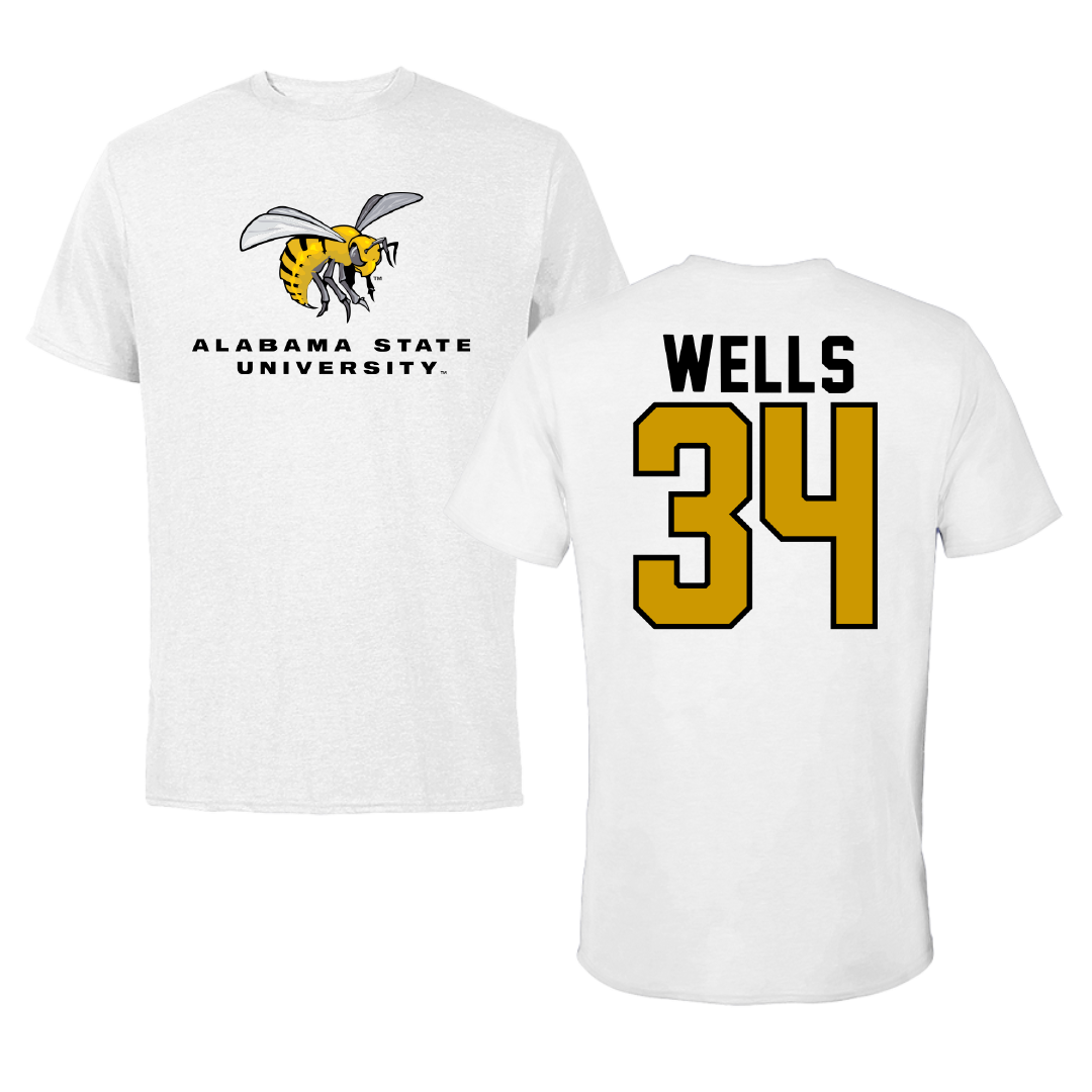 Alabama State University Baseball White Performance Tee - #34 Andrew Wells