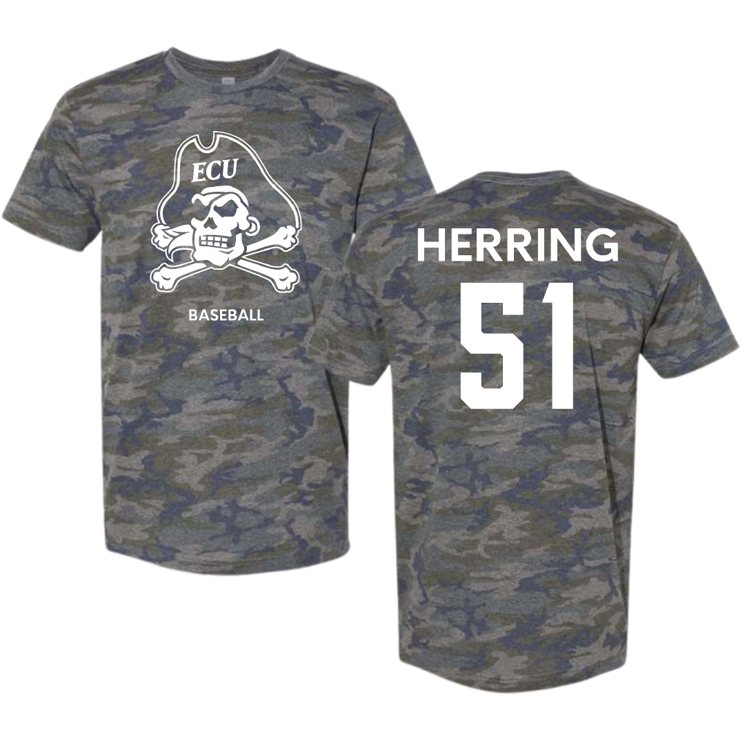 East Carolina University Baseball Vintage Camo Tee - #51 Jack Herring