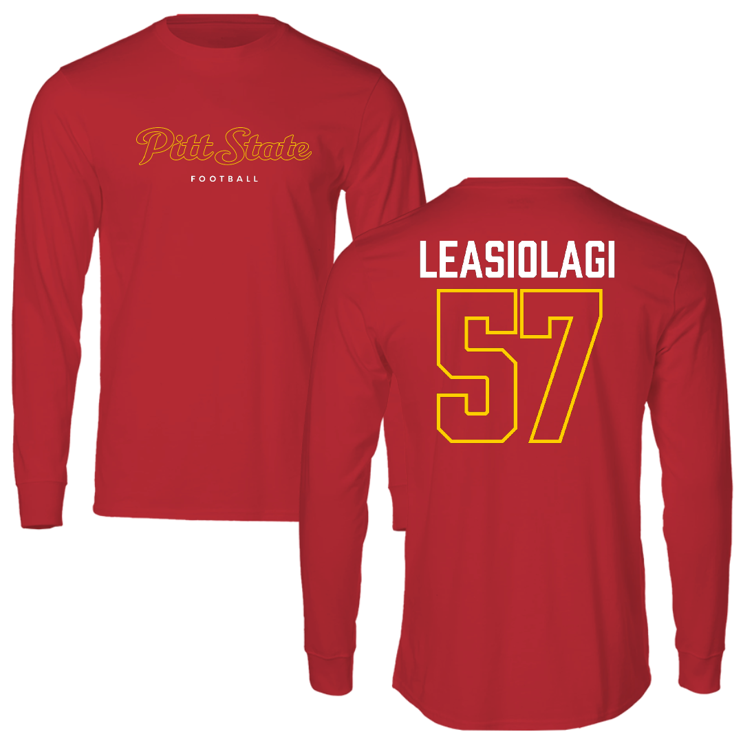 Pittsburg State University Football Red Long Sleeve - #57 Peko Leasiolagi