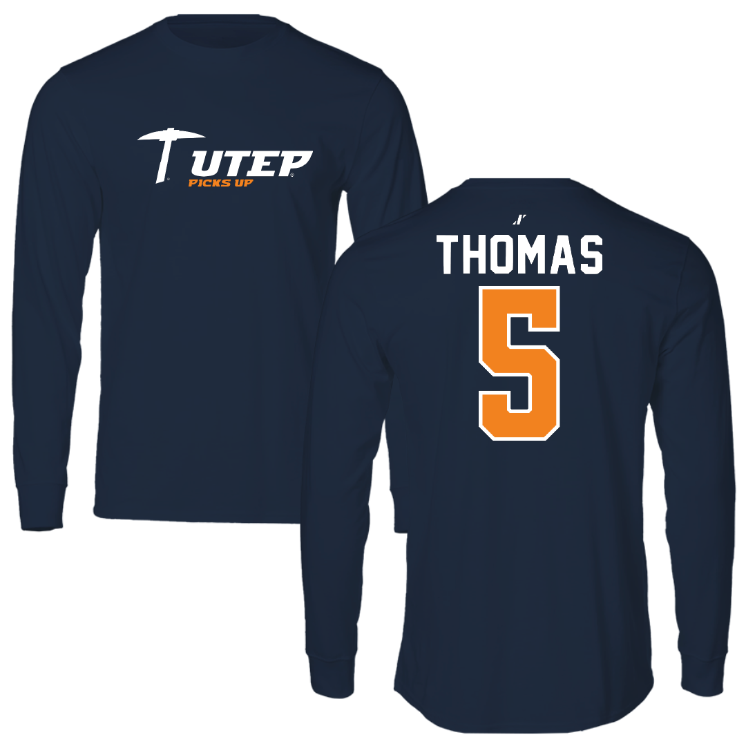 University of Texas at El Paso Football Navy General Performance Long Sleeve - #5 Kam Thomas