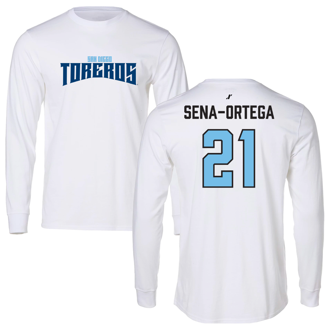 University of San Diego Football White Classic Performance Long Sleeve - #21 Trey Sena-Ortega