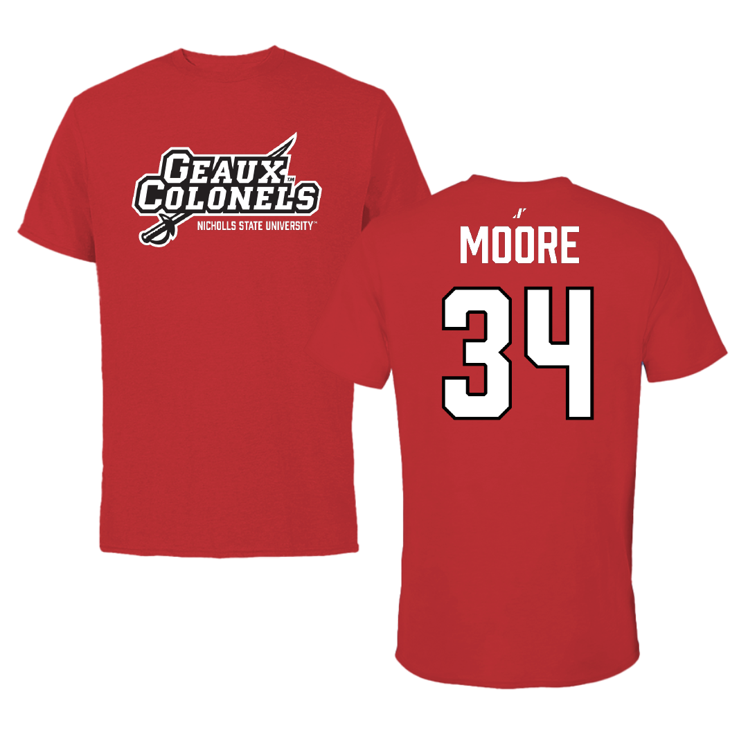 Nicholls State University Football Red General Performance Tee - #34 Travin Moore