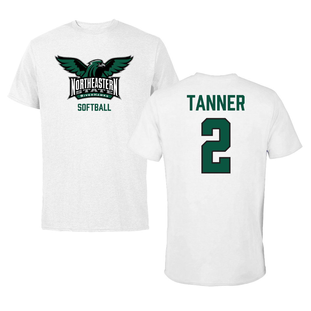 Northeastern State University Softball White Tee - #2 Avery Tanner