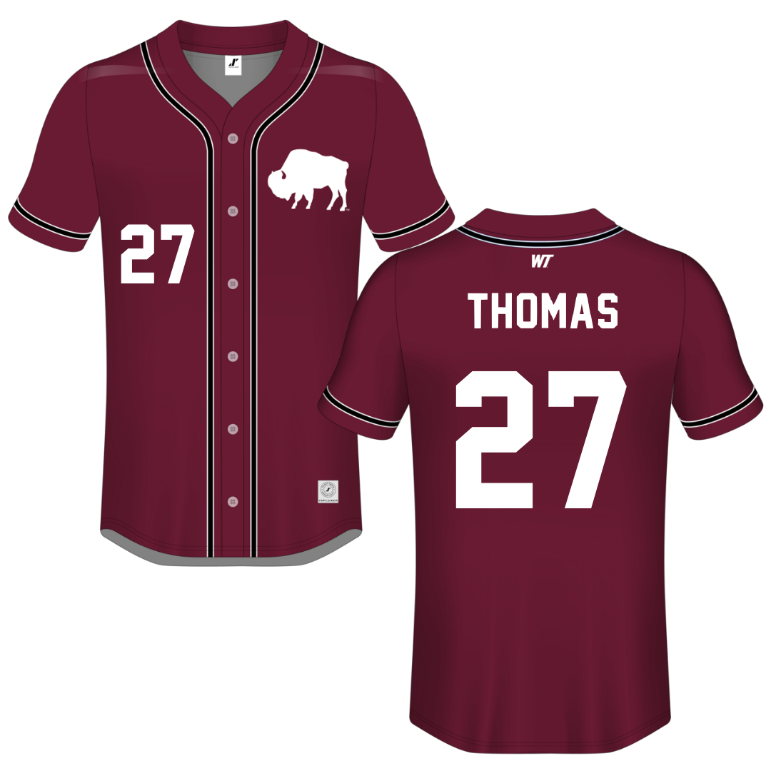 West Texas A&M University Maroon Button-Down Jersey - #27 Tristin Thomas