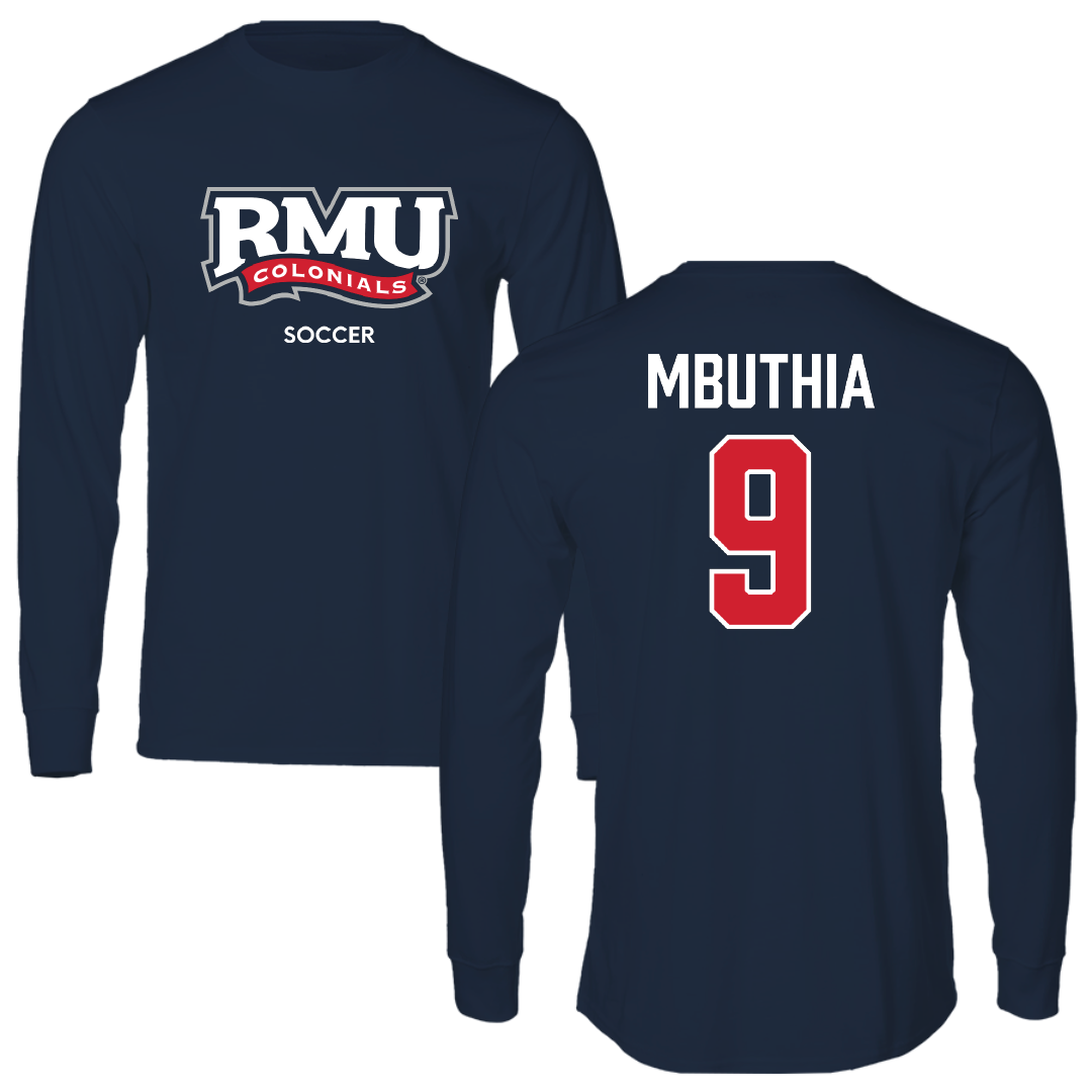 Robert Morris University Soccer (M) Navy RMU Long Sleeve - #9 John Paul Mbuthia