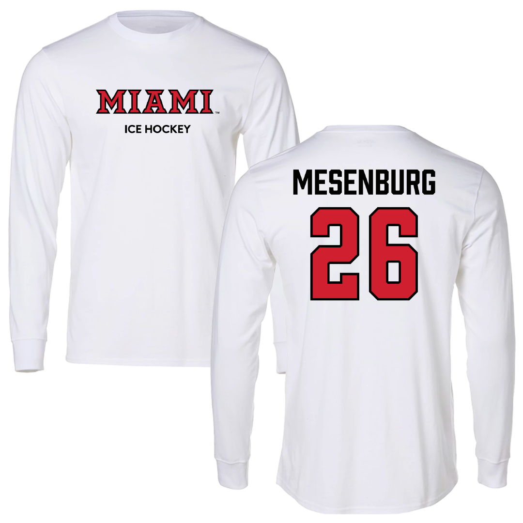 Miami University (Ohio) Ice Hockey (M) White Performance Long Sleeve - #26 Blake Mesenburg
