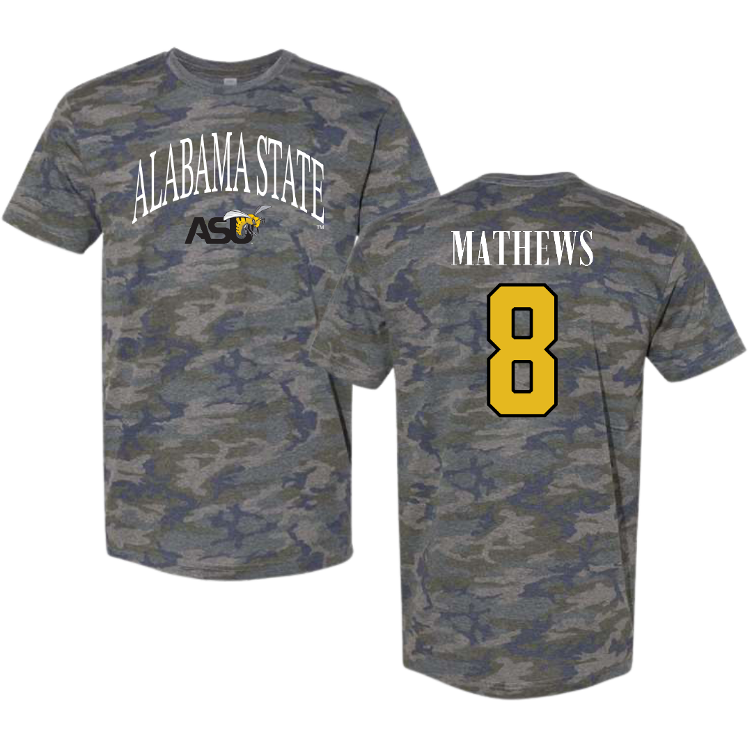 Alabama State University Soccer Vintage Camo Tee - #8 Erica Mathews
